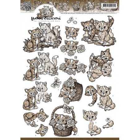 3D Knipvel - Yvonne Creations - Bruine Katjes