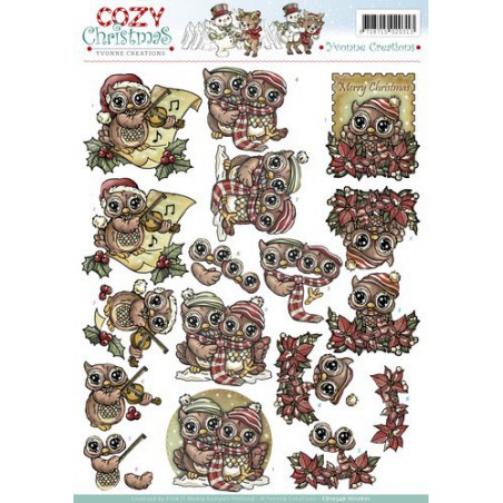 3D Knipvel - Yvonne Creations - Cozy Christmas - Xmas Owls