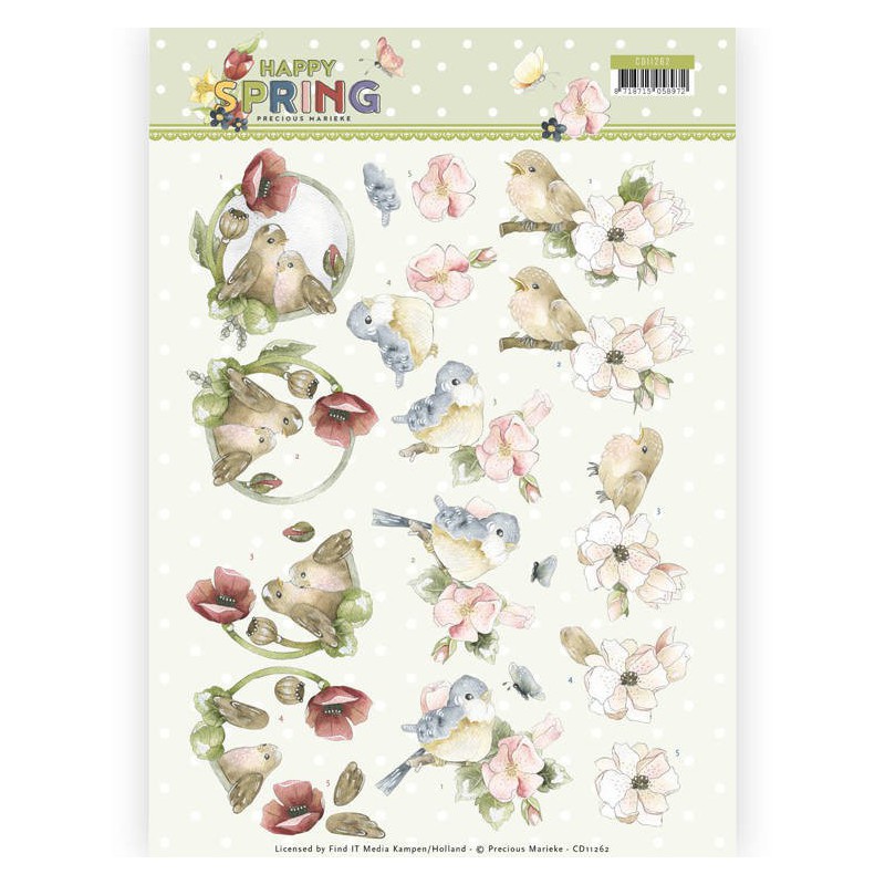 3D Knipvel - Precious Marieke - Happy Spring - Happy Birds