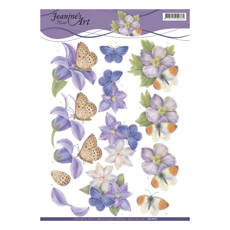 3D Knipvel - Jeanine's Art - Purple Flowers