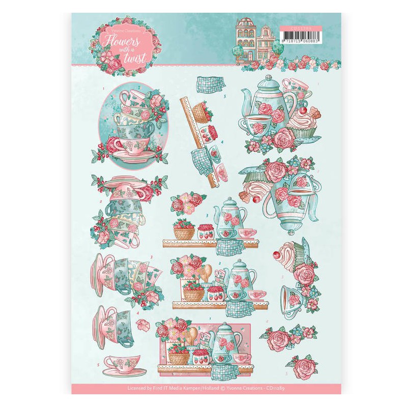 3D knipvel - Yvonne Creations - Flowers with a Twist - Tea Time