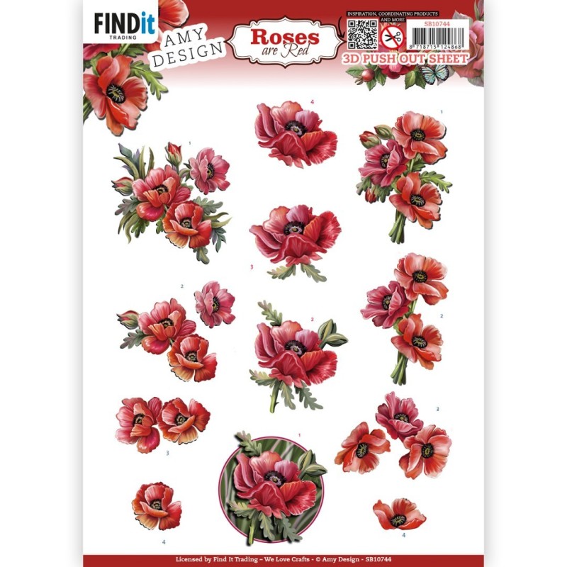 3D Push Out - Amy Design - Roses Are Red - Poppies