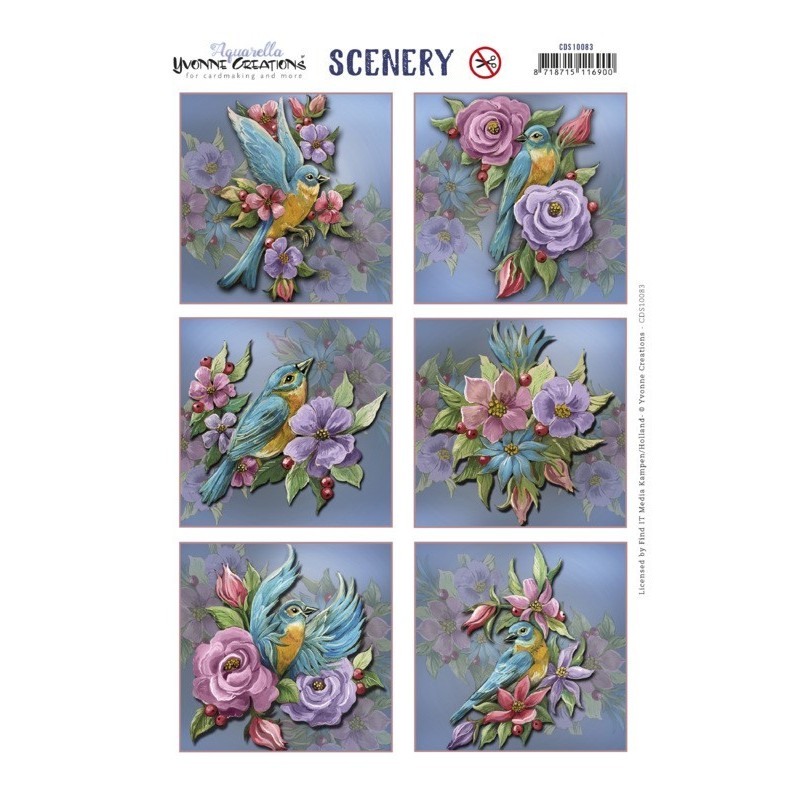 Scenery - Yvonne Creations - Aquarella - Birds and Flowers Round