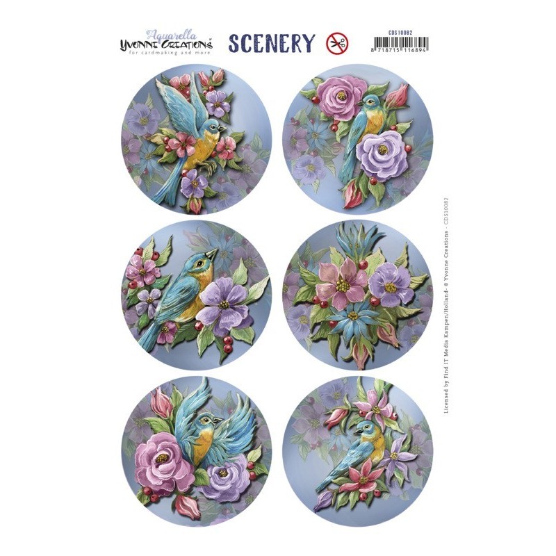 Scenery - Yvonne Creations - Aquarella - Birds and Flowers Round