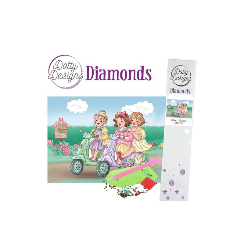 Dotty Designs Diamonds Cards - Scooter Bubbly Girls van Yvonne Creations