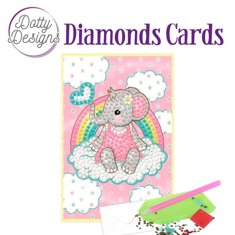 Dotty Designs Diamond Cards - Pink Baby Elephant