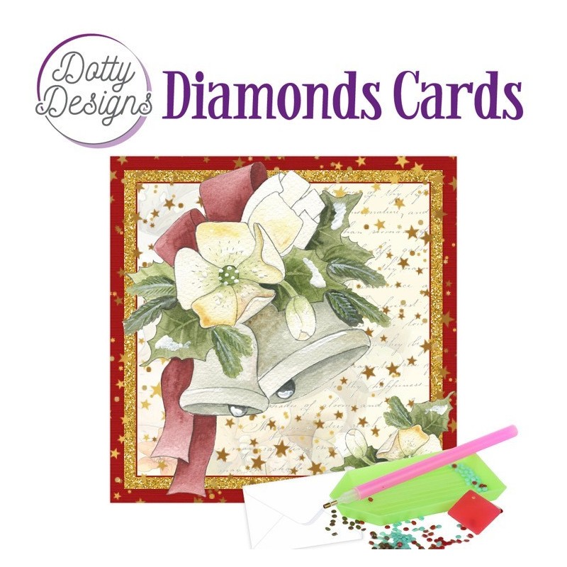 Dotty Designs Diamond Cards - Christmas Bells with White Flowers