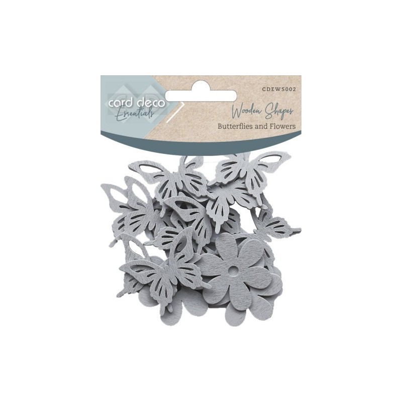 Butterflies and Flowers Light Grey Wooden Shapes by Card Deco