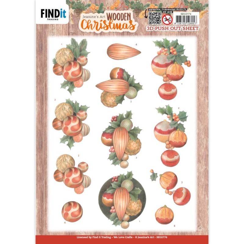 3D Push-Out - Jeanine's Art - Wooden Christmas - Orange Baubles