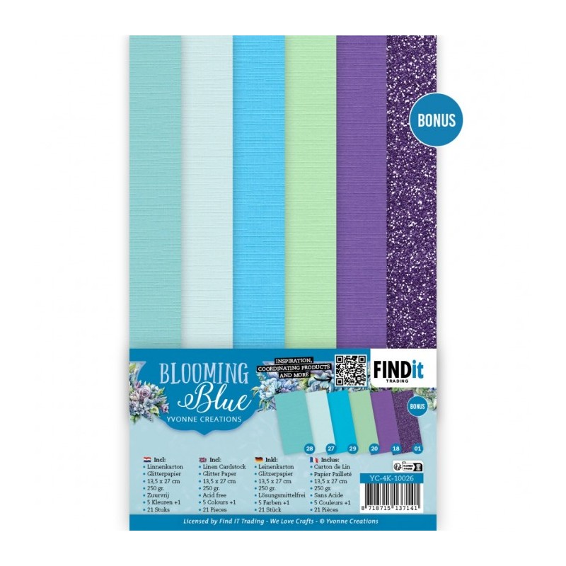 Linnen Cardstock Pack - Yvonne Creations - Blooming Blue - 4K